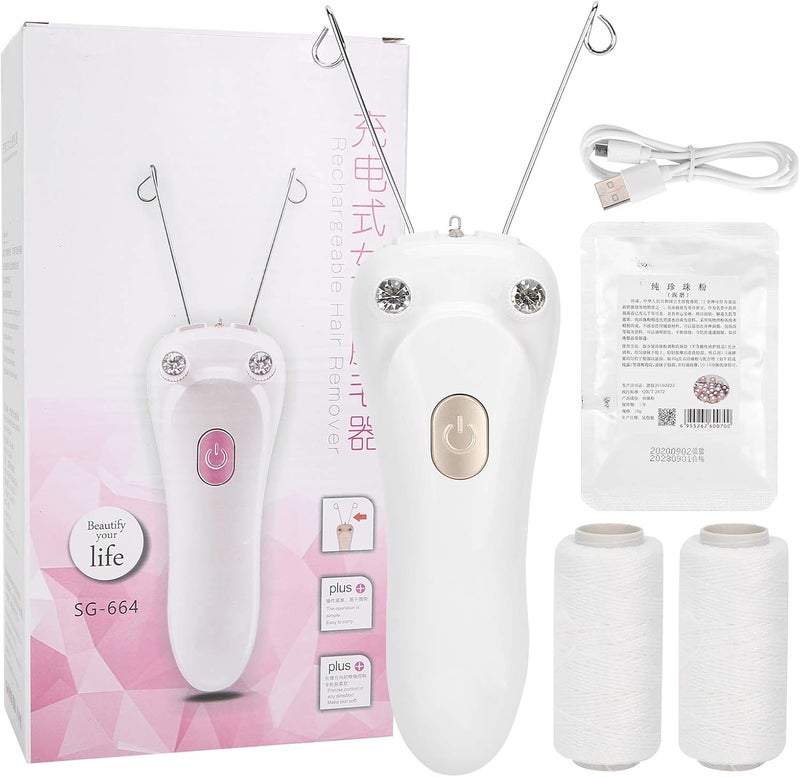 Sunicon Facial Threading Hair Removal, USB Rechargeable Electric Women Cordless Facial Threading Epilator Ladies Beauty Epilator Trimmer Cotton Threading Tool for Body Facial Pull(Gold) - Image 1